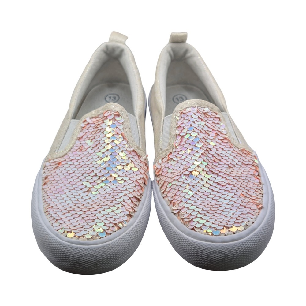 Cat & Jack Girls Sequin Slip On Sneakers Size 13 Pink Iridescent Sparkle Shoes